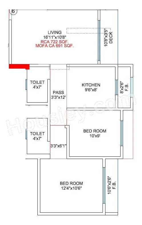 Patil Majestic Tower Unit plan - 691 sq.ft.