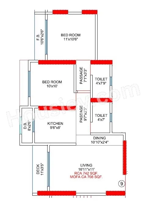 Patil Majestic Tower Unit plan - 708 sq.ft.