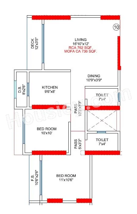 Patil Majestic Tower Unit plan - 736 sq.ft.