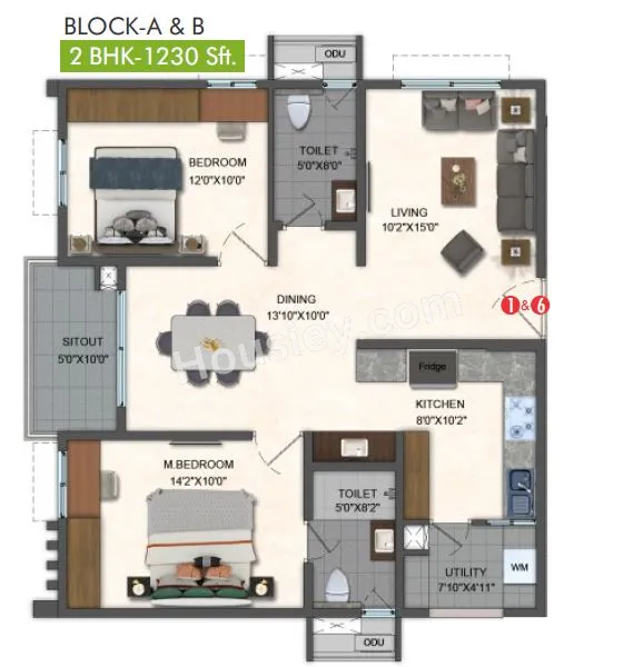 Pavani Mirabilia Unit plan - 873 sq.ft.