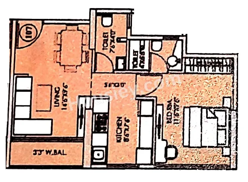 Pearl Gardens Unit plan - 461 sq.ft.