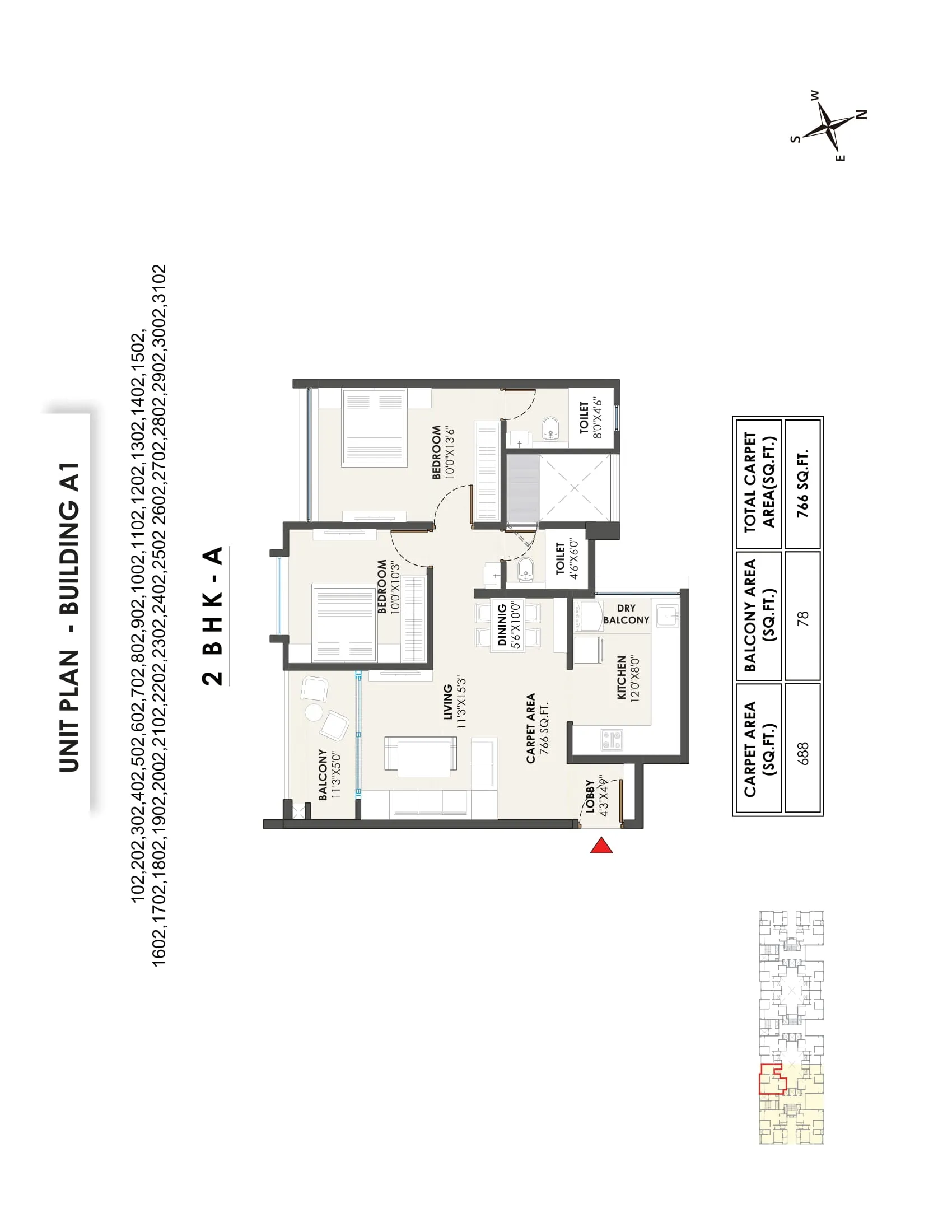 Abhinav Pebbles Greenfield Unit plan - 764 sq.ft.