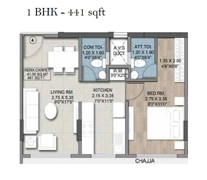 Peridot Signature Unit plan - 441 sq.ft.