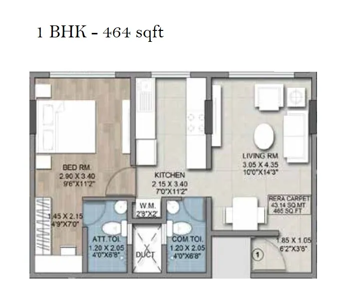 Peridot Signature Unit plan - 464 sq.ft.