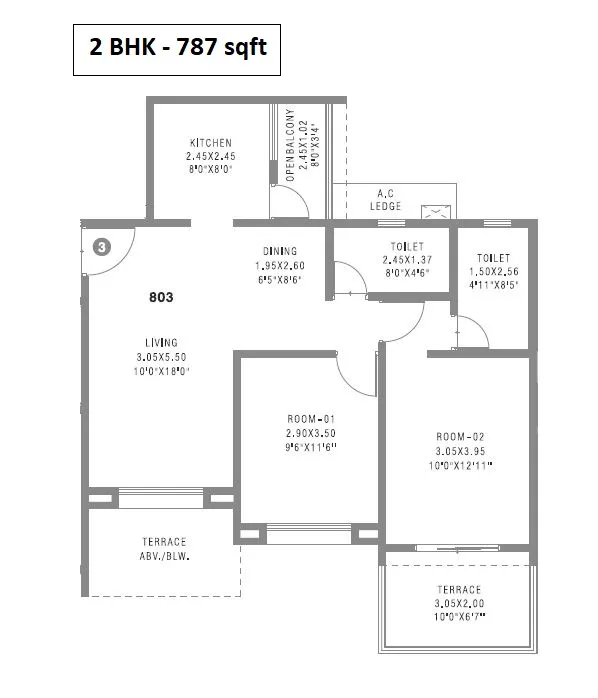 Pharande Felicity Unit plan - 787 sq.ft.