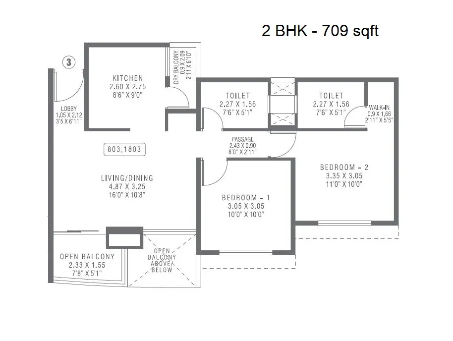 Pharande Puneville Phase 3 Unit plan - 709 sq.ft.