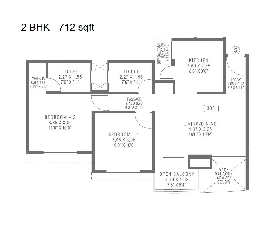 Pharande Puneville Phase 3 Unit plan - 712 sq.ft.