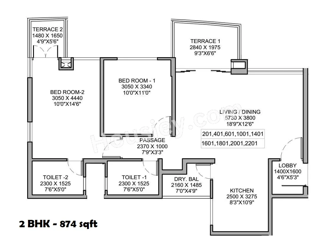 Pharande Puneville Phase 3 Unit plan - 874 sq.ft.