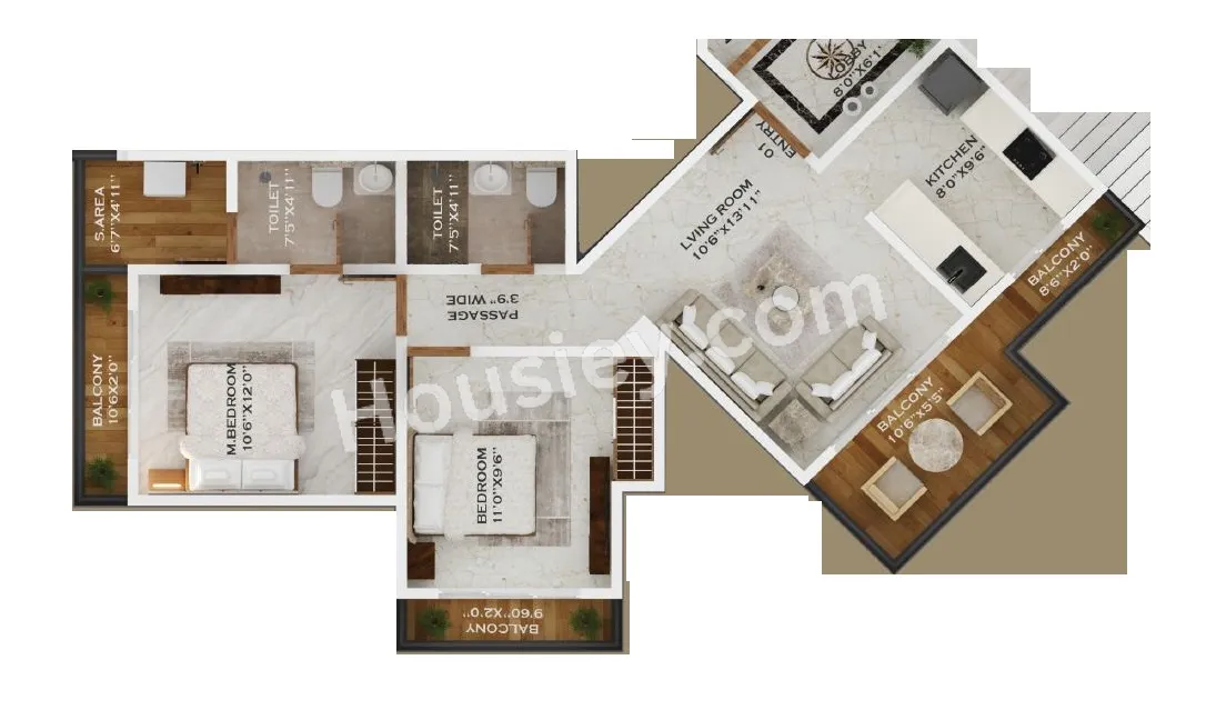 Phoenix Tanishq Unit plan - 743 sq.ft.