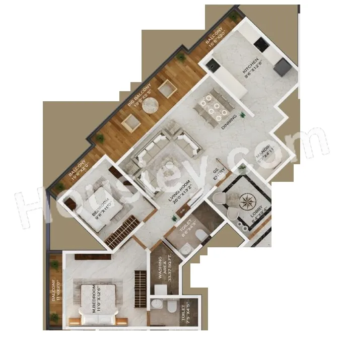 Phoenix Tanishq Unit plan - 987 sq.ft.