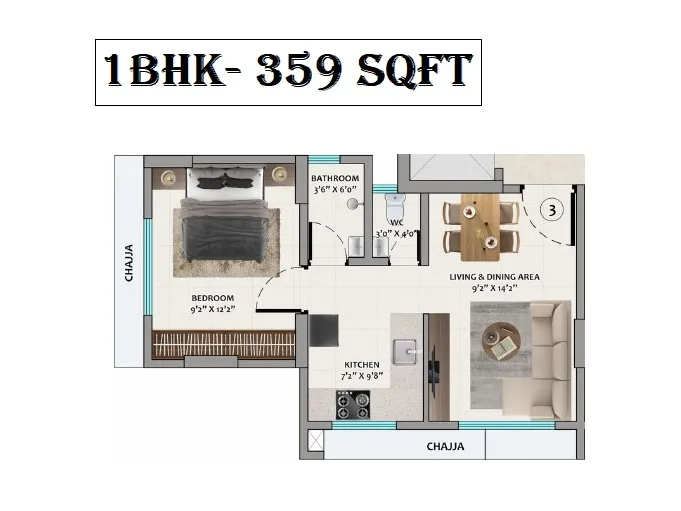 Poddar Venus Unit plan - 359 sq.ft.