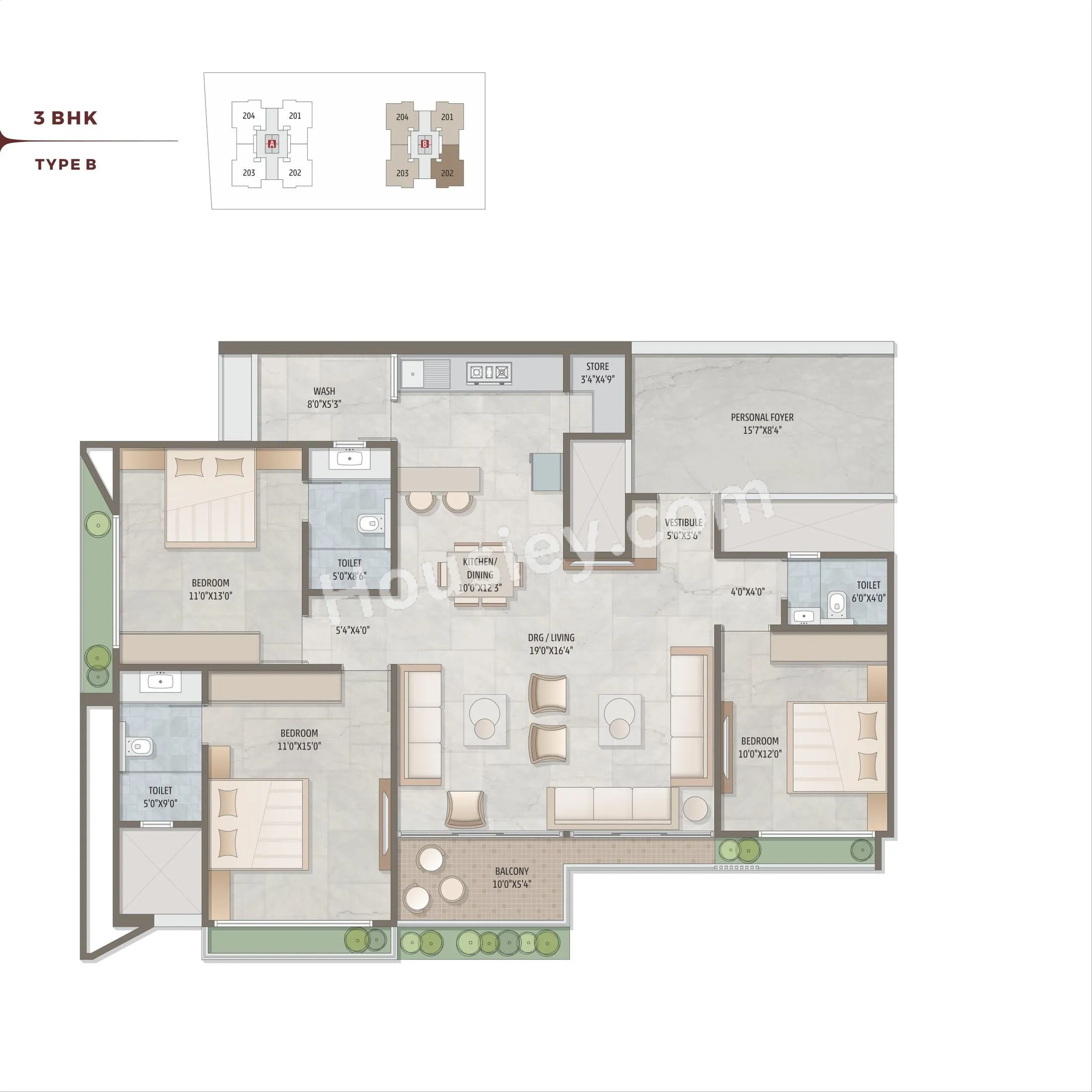 Polaris Calice Unit plan - 1481 sq.ft.