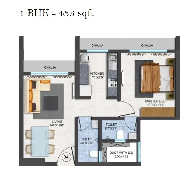 Vaishno Heights Unit plan - 433 sq.ft.