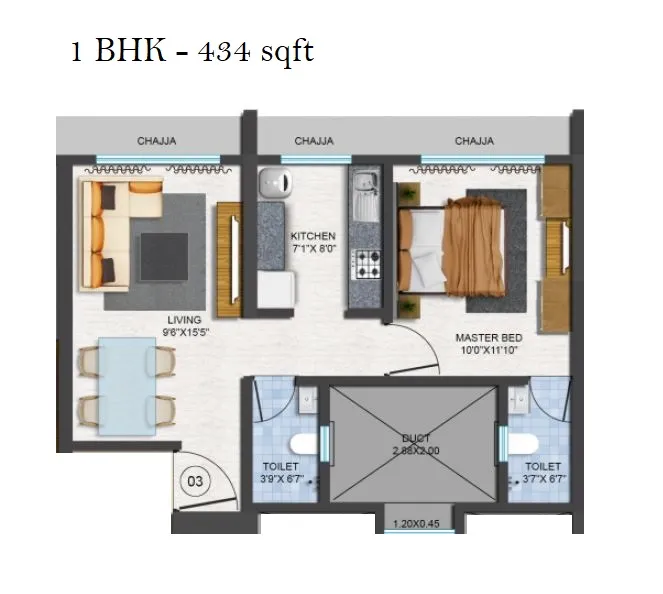 Vaishno Heights Unit plan - 434 sq.ft.