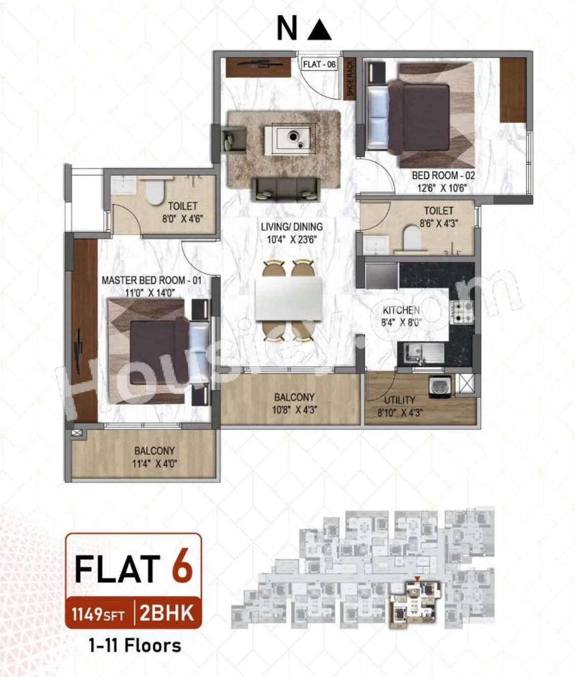 Poorvi Enchanting Unit plan - 746 sq.ft.
