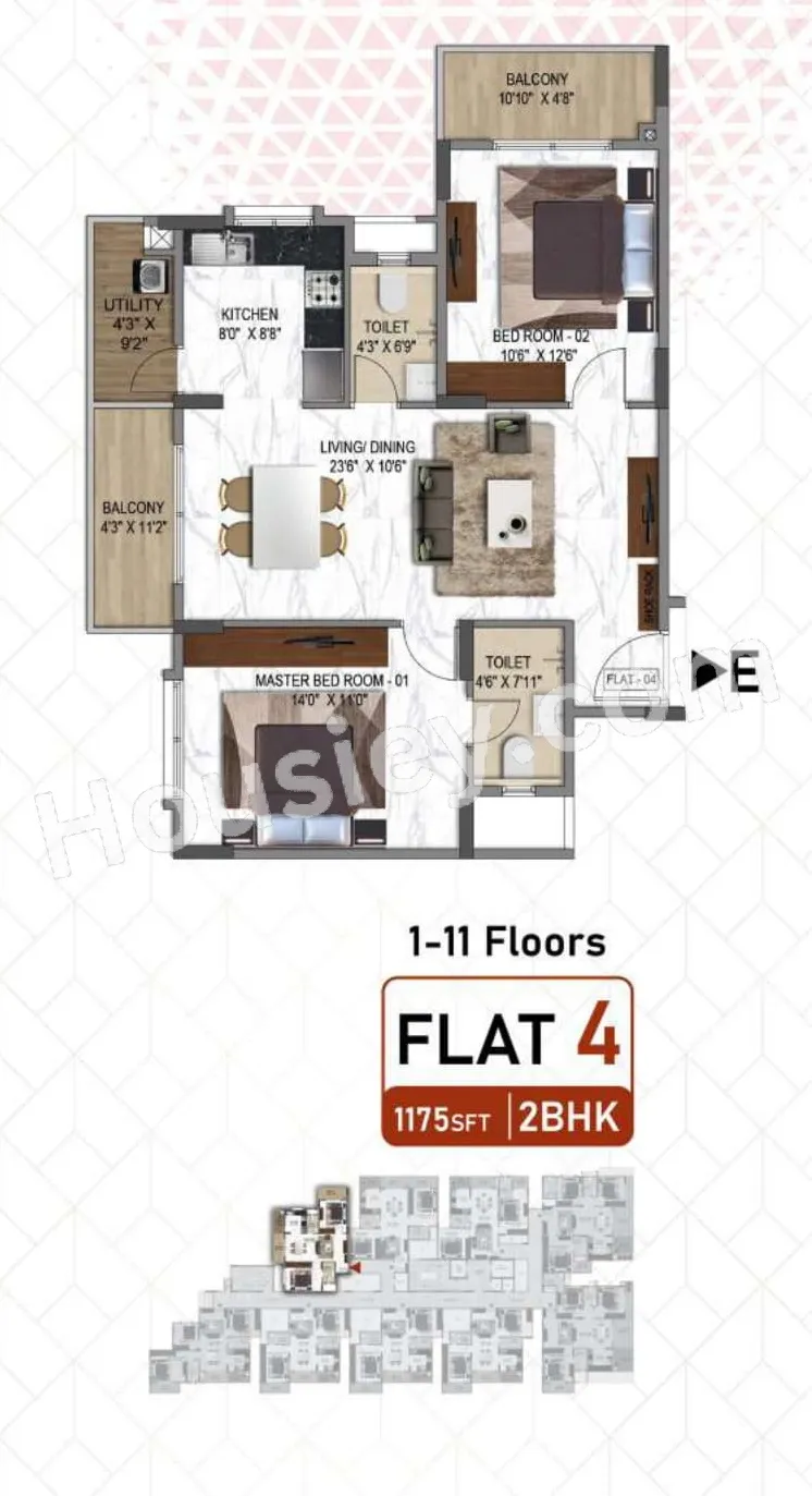 Poorvi Enchanting Unit plan - 763 sq.ft.