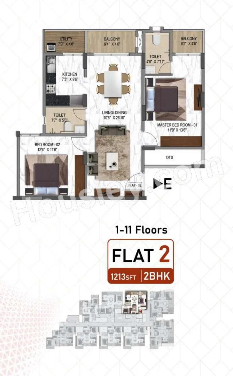 Poorvi Enchanting Unit plan - 788 sq.ft.