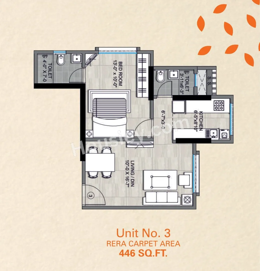 Prabhat Residency Unit plan - 446 sq.ft.