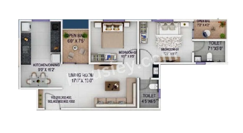 Pratham Yash Vrindavan Unit plan - 728 sq.ft.