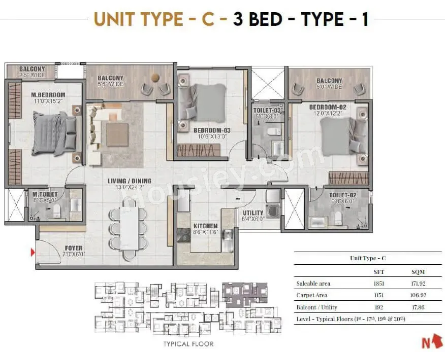 Prestige Camden Gardens Unit plan - 1151 sq.ft.