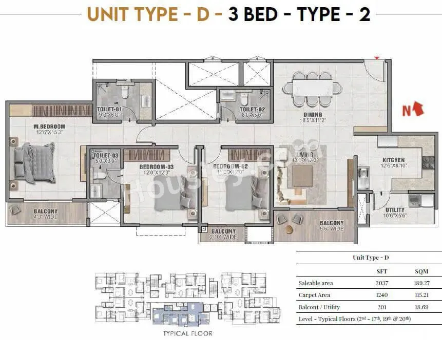 Prestige Camden Gardens Unit plan - 1240 sq.ft.