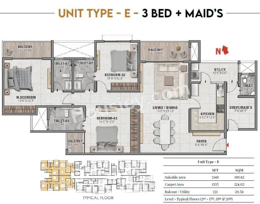 Prestige Camden Gardens Unit plan - 1335 sq.ft.