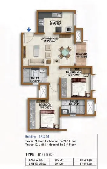 Prestige Finsbury Park Unit plan - 614 sq.ft.