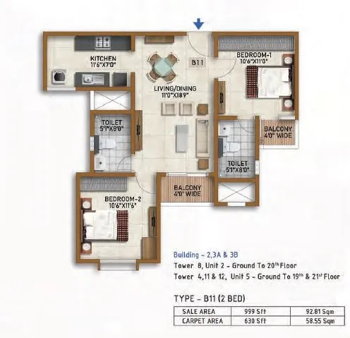 Prestige Finsbury Park Unit plan - 630 sq.ft.