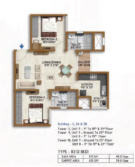 Prestige Finsbury Park Unit plan - 635 sq.ft.