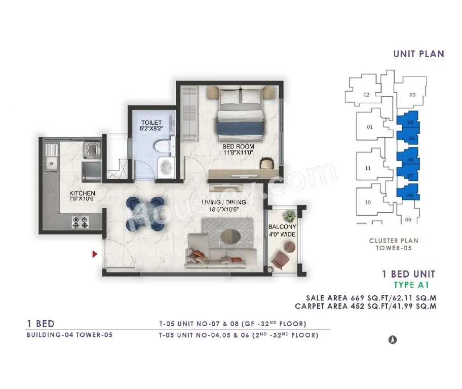 Prestige Lavender Fields Unit plan - 452 sq.ft.