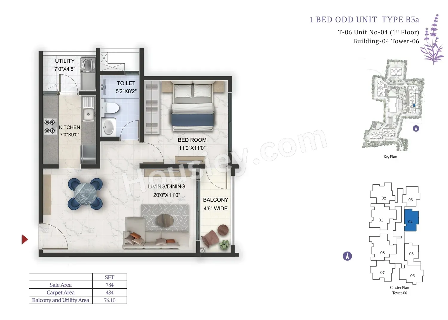 Prestige Lavender Fields Unit plan - 484 sq.ft.