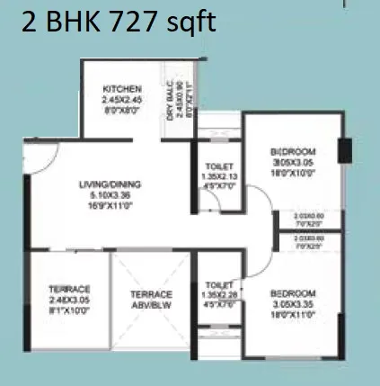 Pristine Equilife Unit plan - 727 sq.ft.