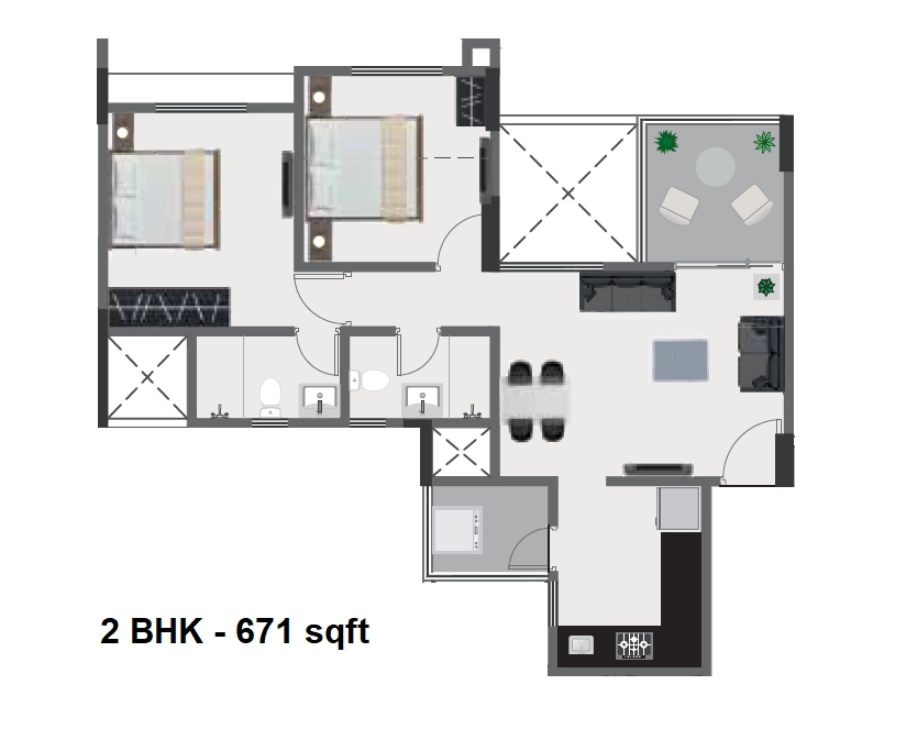 Pristine Greens Unit plan - 671 sq.ft.