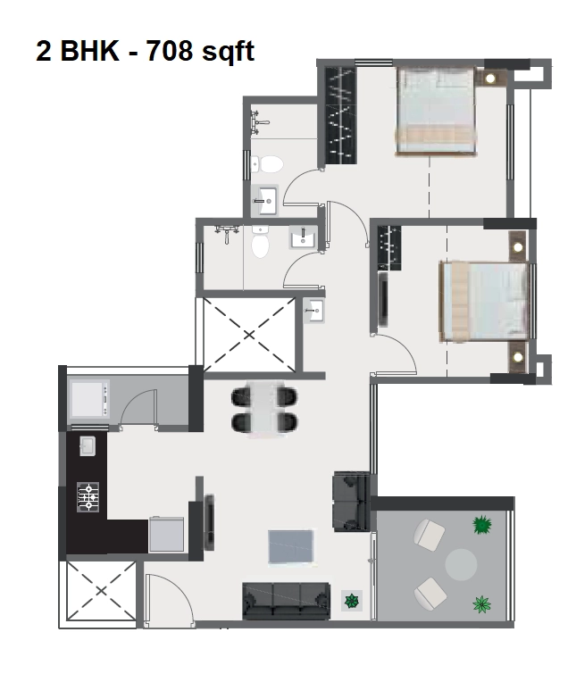 Pristine Greens Unit plan - 708 sq.ft.