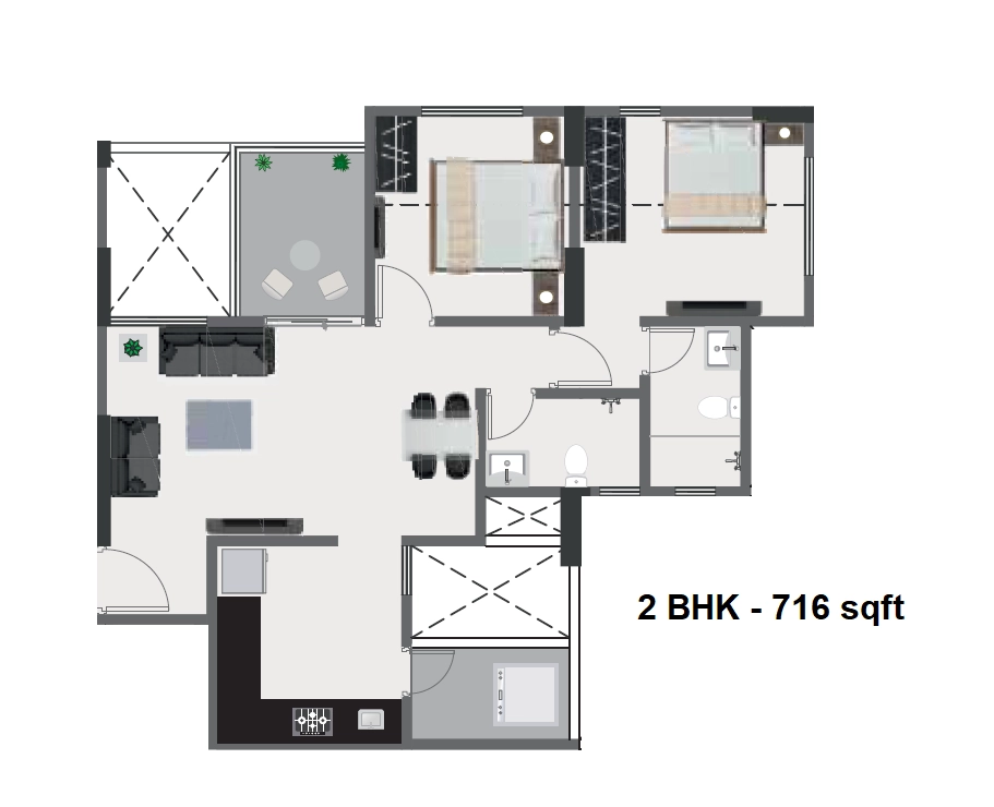 Pristine Greens Unit plan - 716 sq.ft.