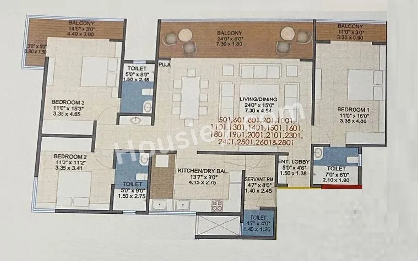Pristine Pashan Unit plan - 1457 sq.ft.