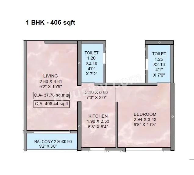 Puneet Amarjyoti Unit plan - 406 sq.ft.