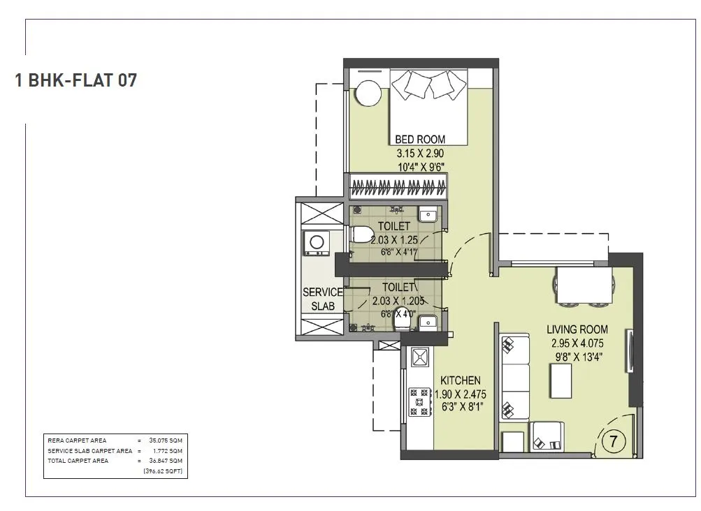 Puraniks Ikigai 2 O Unit plan - 383 sq.ft.