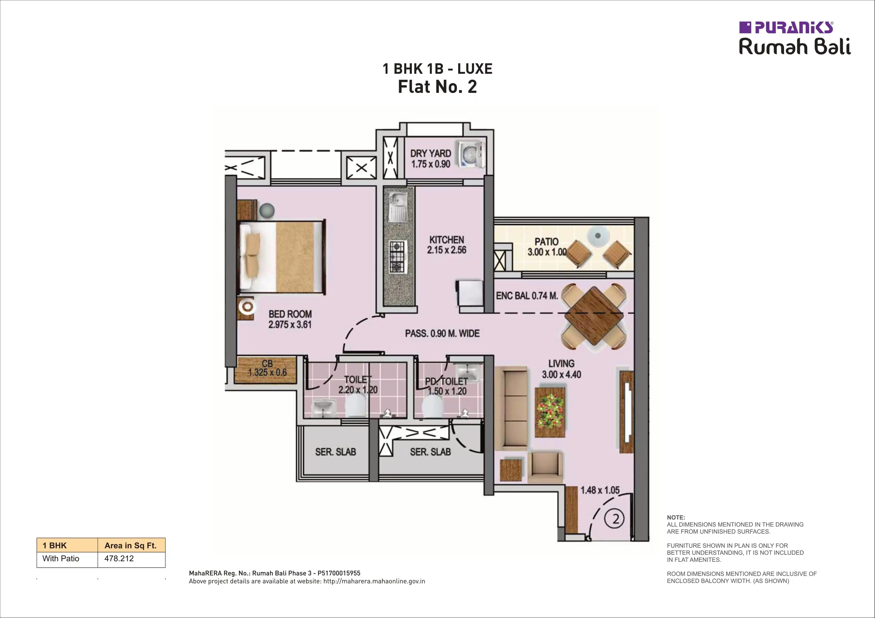 Puraniks Rumah Bali Phase 3 Unit plan - 478 sq.ft.