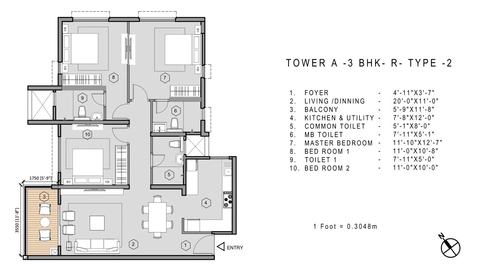 Unit plan - 953 sq.ft.