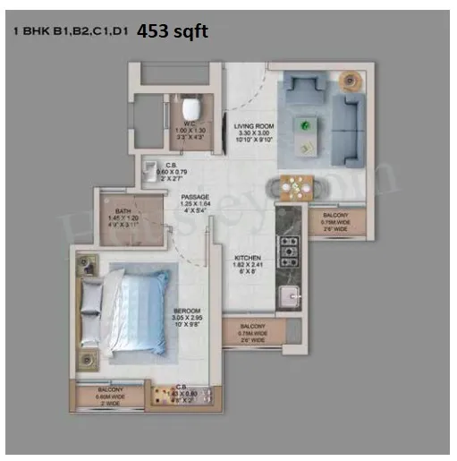 Provident Palm Vista Unit plan - 453 sq.ft.