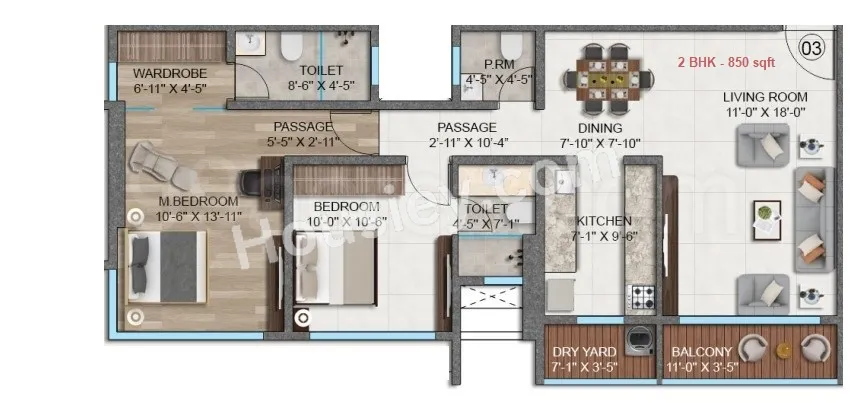 Puri Seleqt Unit plan - 850 sq.ft.