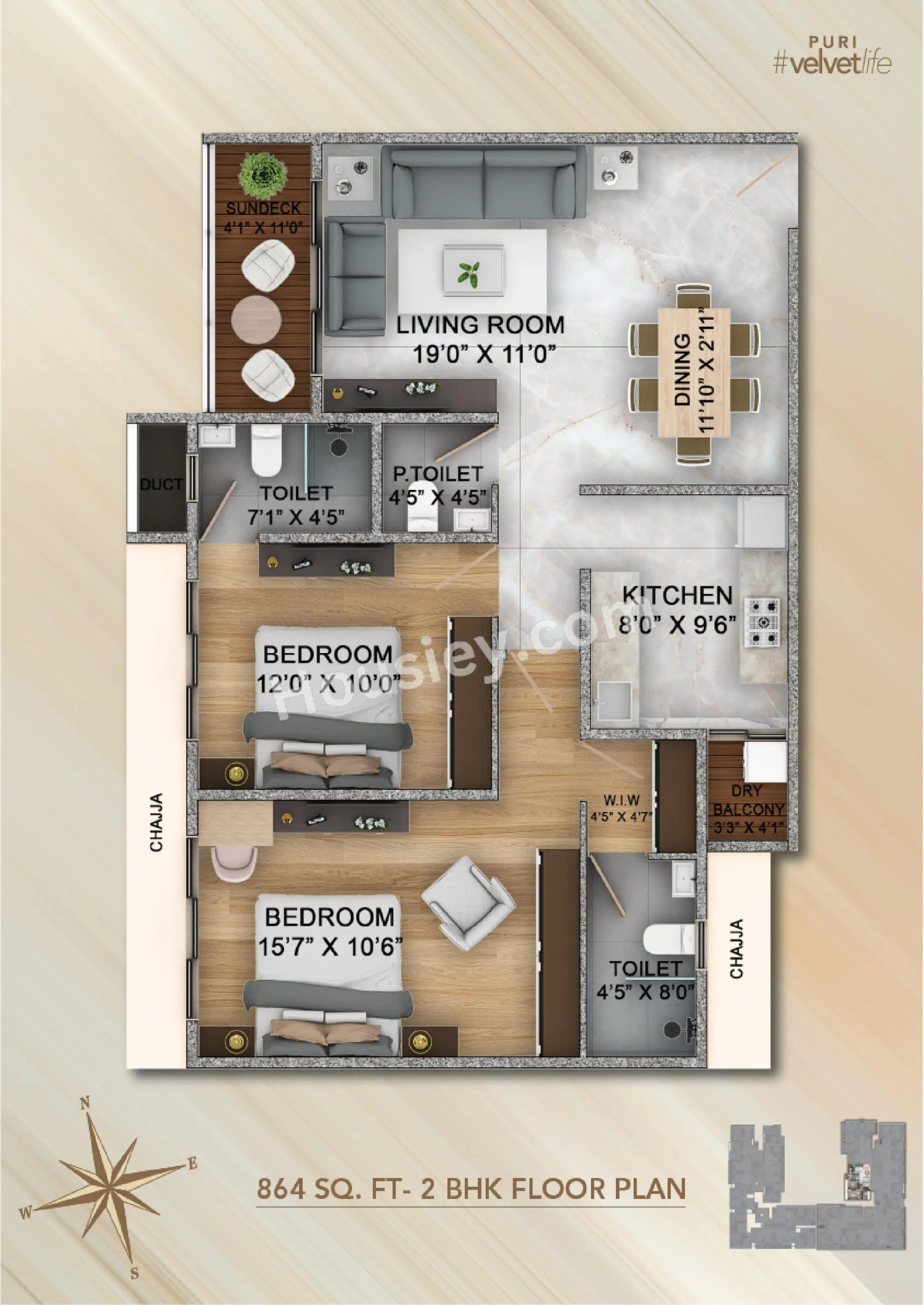 Puri Seleqt Unit plan - 864 sq.ft.