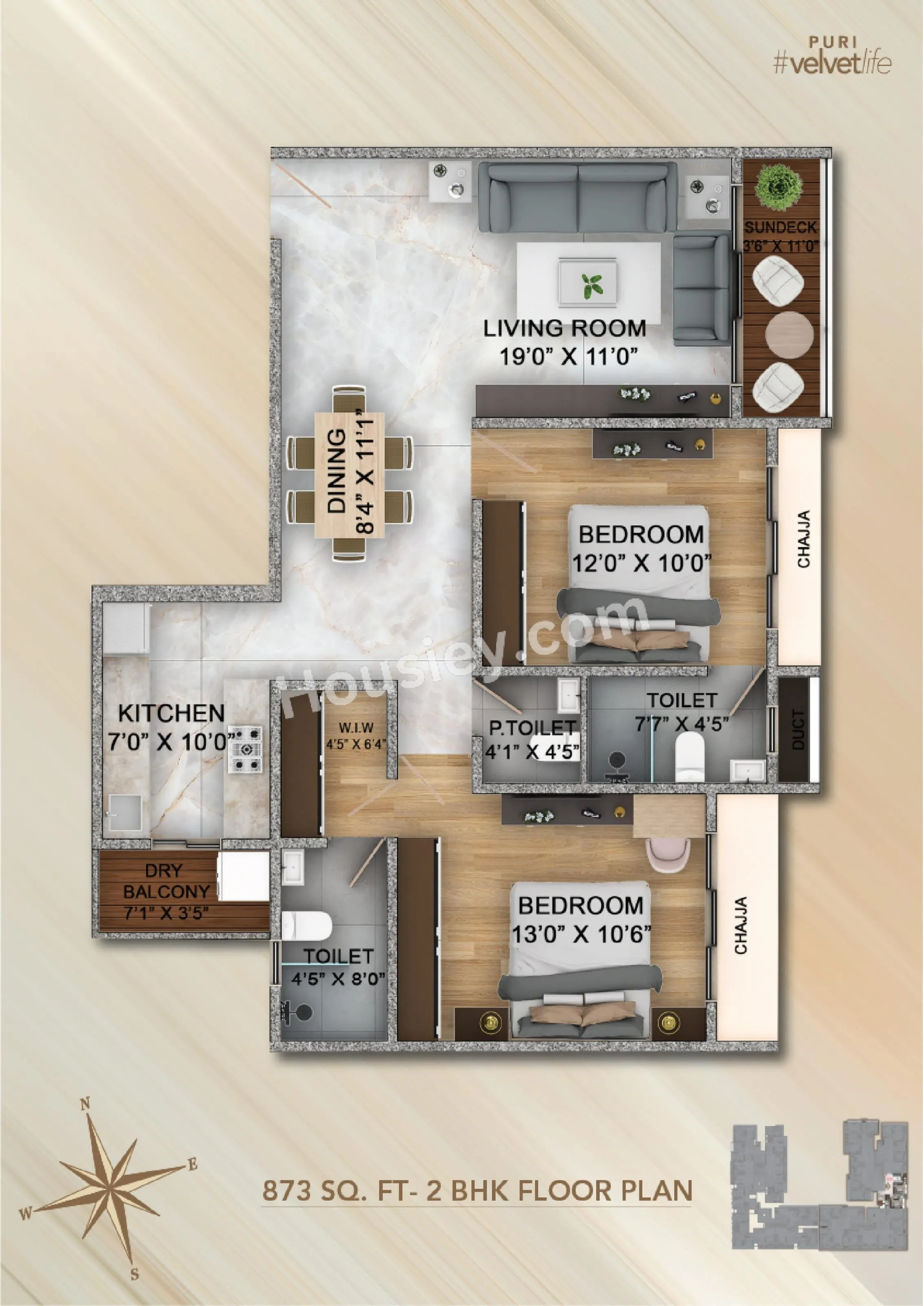 Puri Seleqt Unit plan - 873 sq.ft.