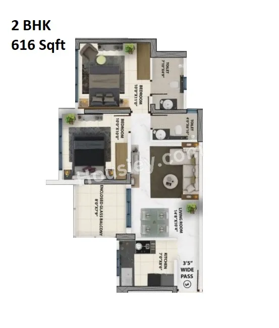 Purva Clermont Unit plan - 616 sq.ft.