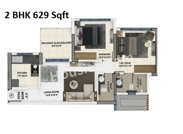Purva Clermont Unit plan - 629 sq.ft.