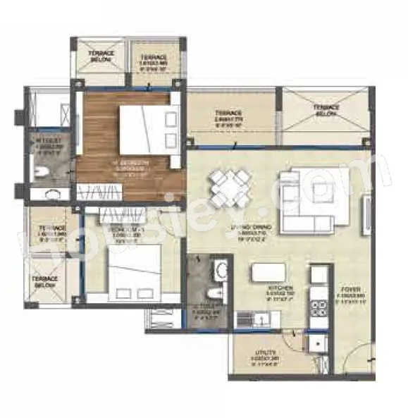 Purva Emerald Bay Unit plan - 828 sq.ft.