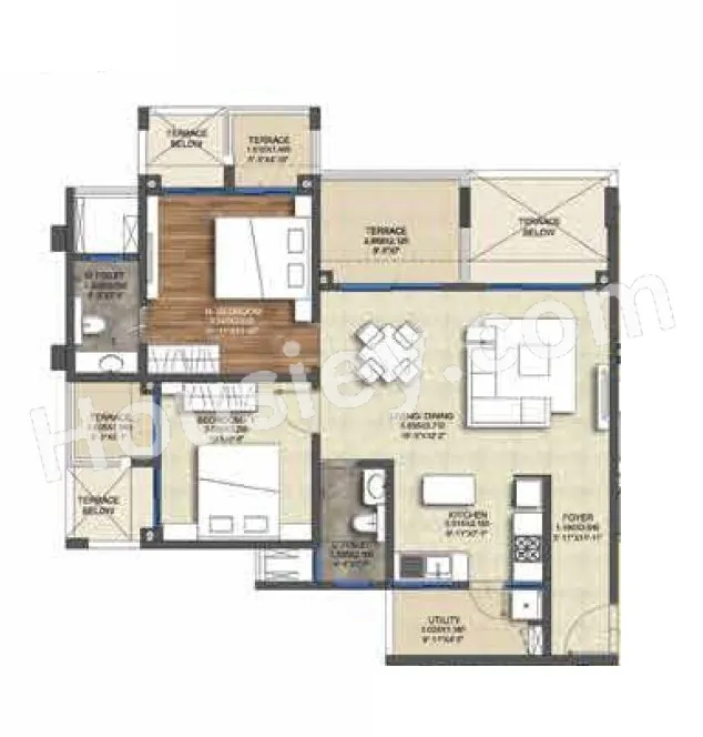 Purva Emerald Bay Unit plan - 840 sq.ft.