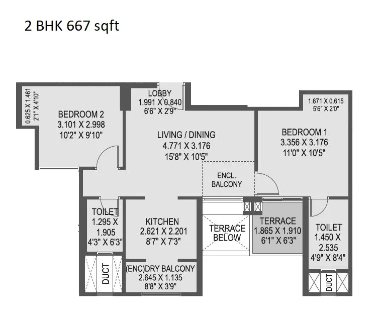 Pyramid Atlante Unit plan - 667 sq.ft.
