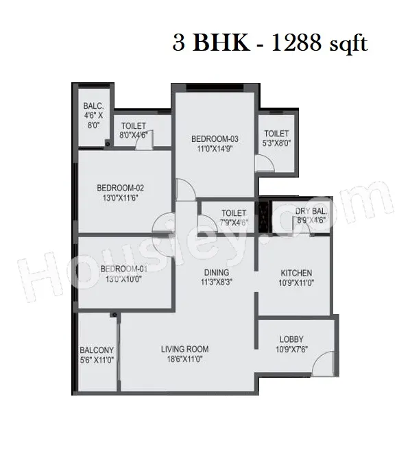 Pyramid Crown Eight Unit plan - 1288 sq.ft.
